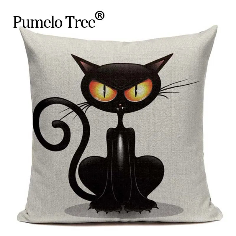 Axyaa Hand Painted Cat Eyes Linen Pillow Cover, Nordic Style, Black White Pattern