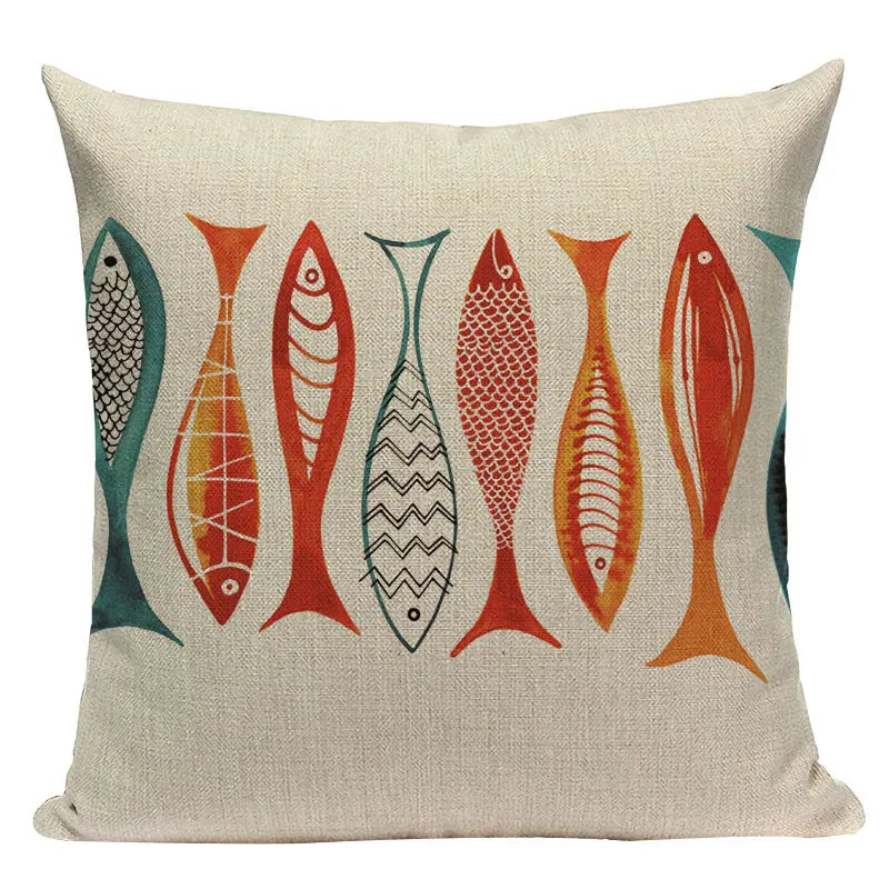 Colorful Fish Pattern Linen Cushion Cover by Axyaa