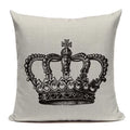 Axyaa Crown Design Cotton Linen Blended Cushion Cover - King Queen Letter Pillowcase