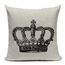 Axyaa Crown Design Cotton Linen Blended Cushion Cover - King Queen Letter Pillowcase
