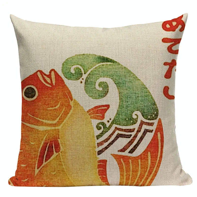 Axyaa Japanese Style Sofa Pillow Cover 45x45cm - Jin Wind and Carp Pattern
