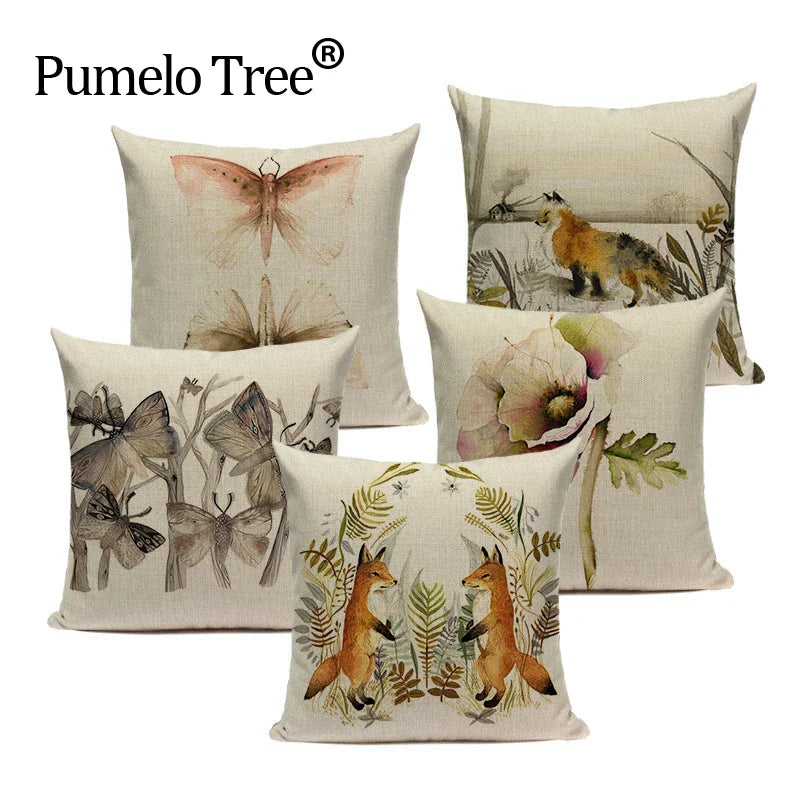 Axyaa Velvet Deer Floral Stripes Pillow Cover for Sofa Beds and Car