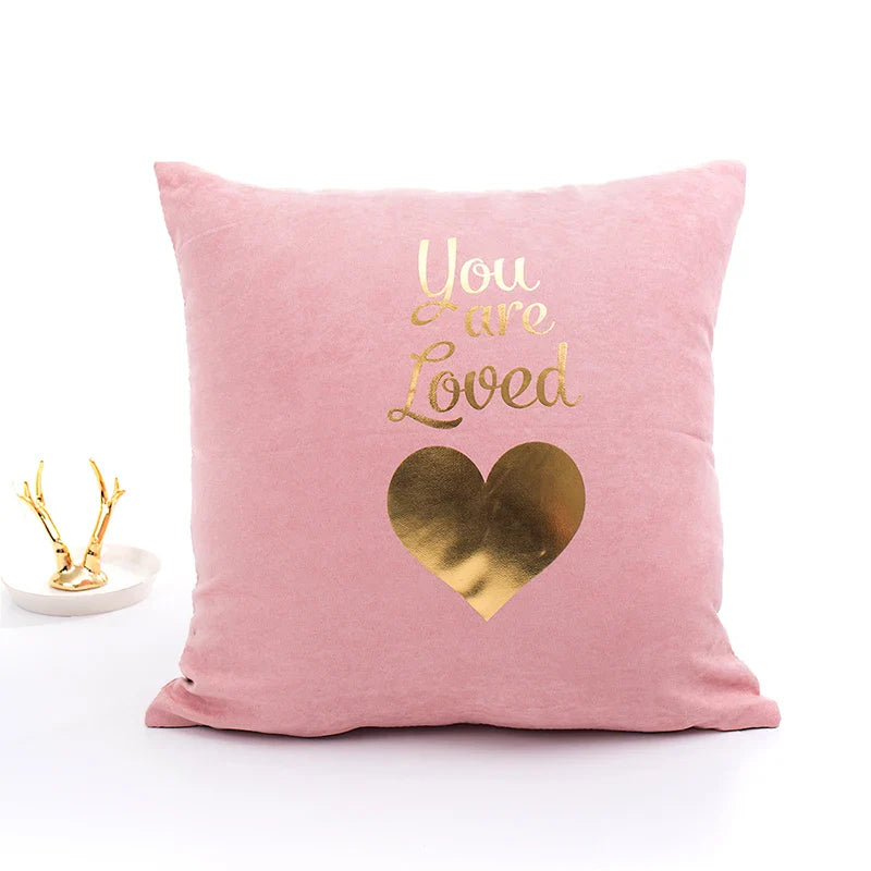 Axyaa Pink Pillow Cover with Soft Gold Foil Heart-Pineapple Design for Home Decor