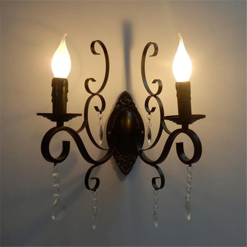 Retro Loft Wall Lamp White Black Iron Crystal Deco Wall Sconce for Axyaa