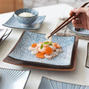 Axya Blue & White Ceramic Square Dinner Plate Set