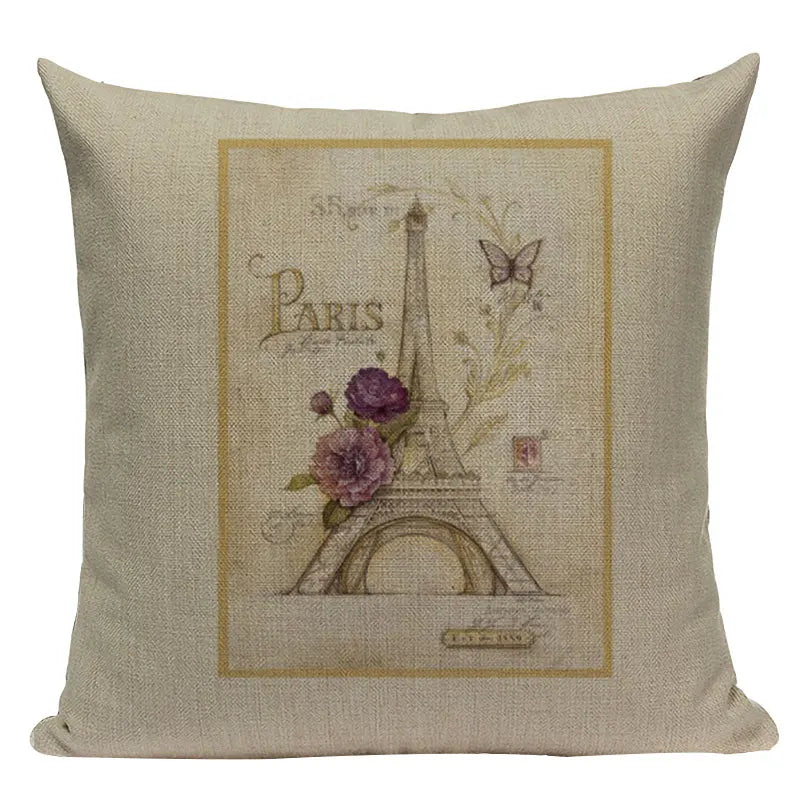 Axyaa London Bridge Paris Eiffel Tower Decorative Printed Throw Pillows