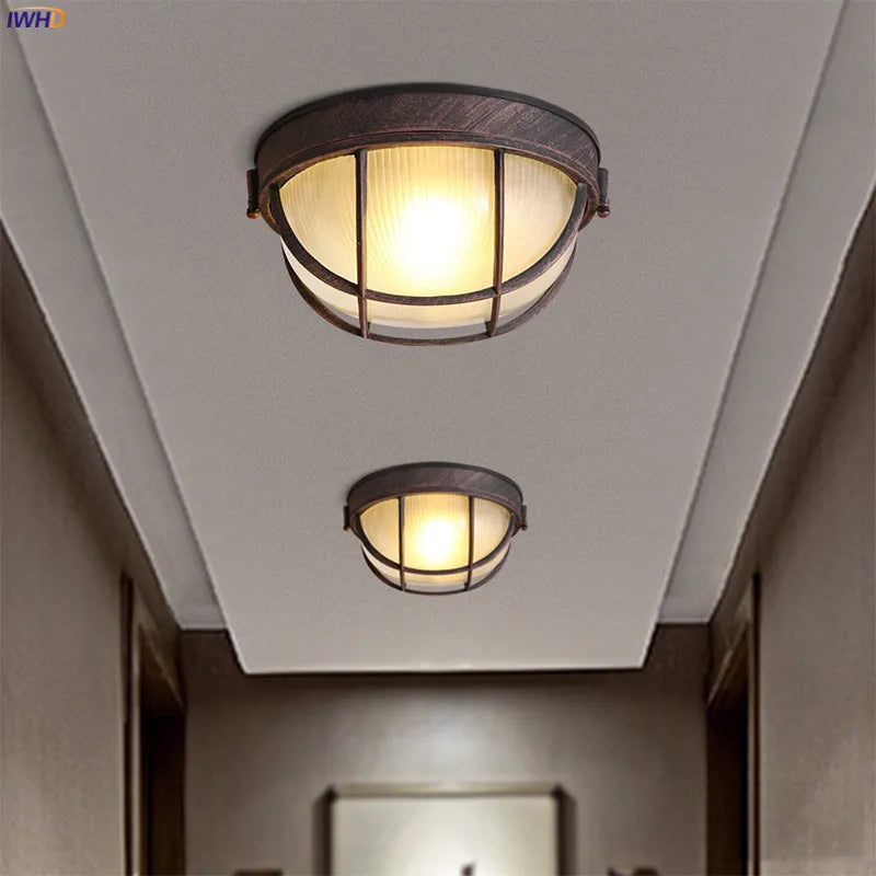 Axyaa Round LED Ceiling Light Fixture Vintage Retro Country Style