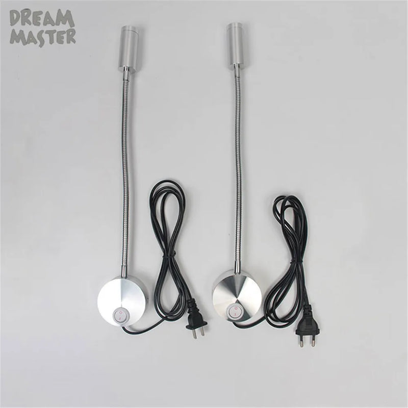 Axyaa Silver Wall Lamp: Flexible Hose LED Modern Light with Switch - 3W Warm White