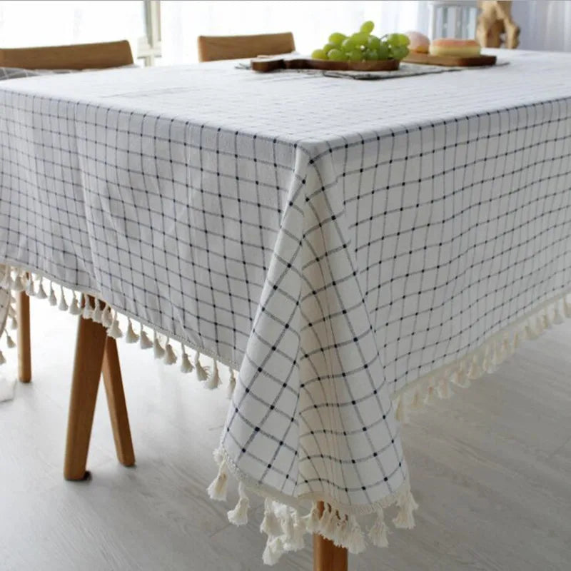 Axya Nordic Cotton Linen Tablecloth with Tassel - Quality Table Cover for Kitchen and Dining