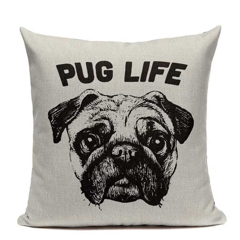 Axyaa Pug Dog Square Cushion Cover 45x45cm Home Decor