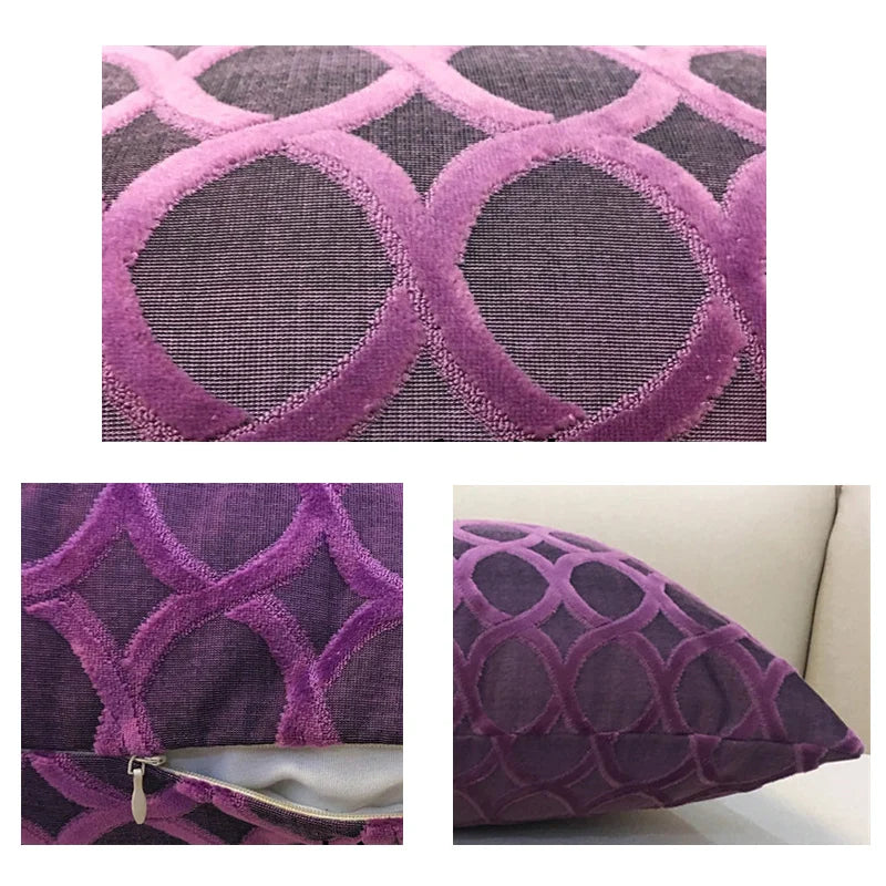Axyaa Circle Chenille Flocking Pillow Case 45x45cm - Grey Yellow Purple Red Green Coffee