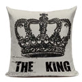 Axyaa Crown Design Cotton Linen Blended Cushion Cover - King Queen Letter Pillowcase
