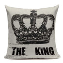 Axyaa Crown Design Cotton Linen Blended Cushion Cover - King Queen Letter Pillowcase