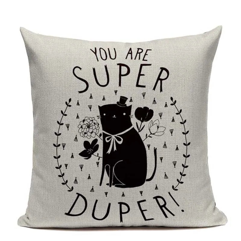 Axyaa Hand Painted Cat Eyes Linen Pillow Cover, Nordic Style, Black White Pattern