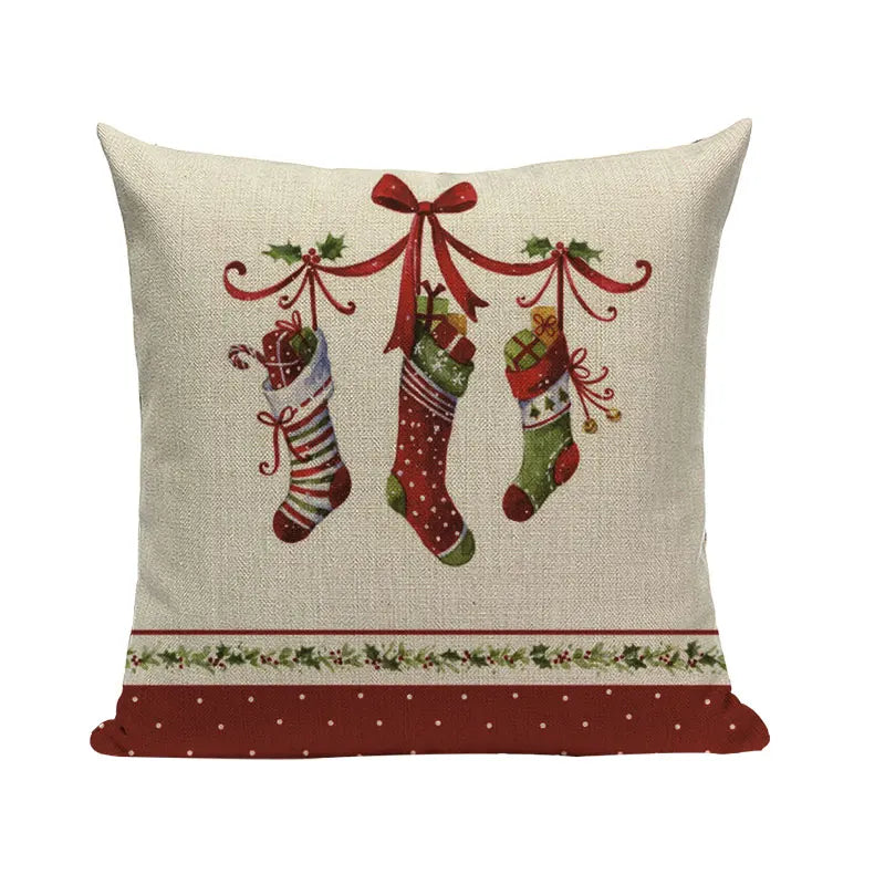 Axyaa Christmas Santa Claus Cushion Cover 45X45cm Deer Pillow Cases Kids Gift