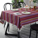 Axya Bohemian Stripe Print Tablecloth with Tassels for Home Kitchen Banquet Table