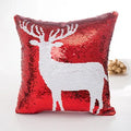 Axyaa Mermaid Snowflake Deer Sequin Red Christmas Pillow Cover