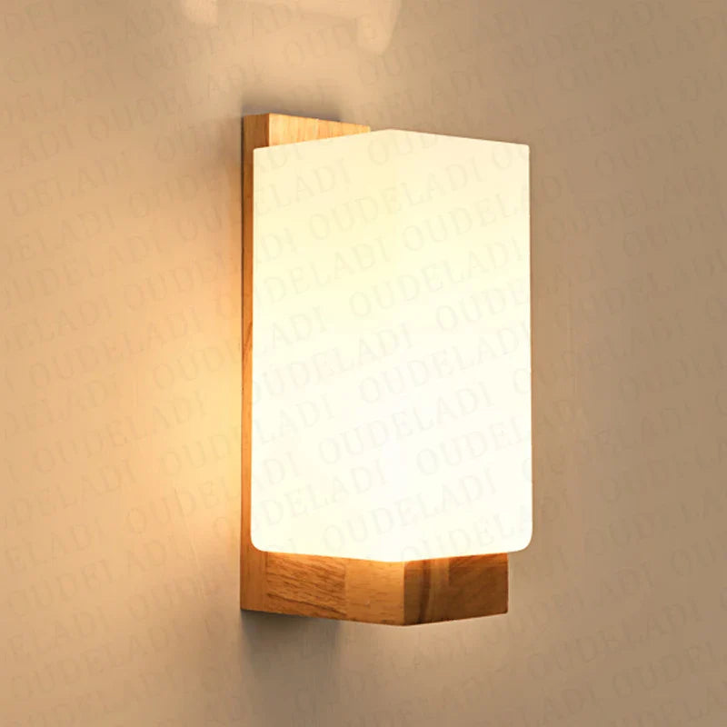 Axya Nordic Wood LED Wall Sconce Glass Lamp for Modern Loft Bedroom Decor