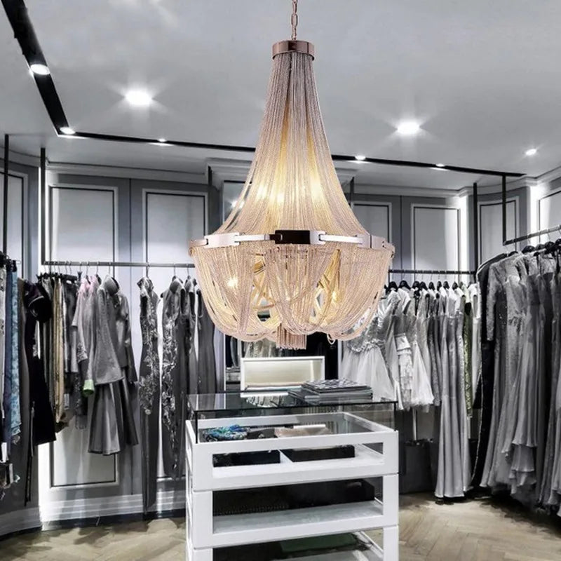 Axyaa Silver Aluminum Chain Chandelier Pendant Lamp