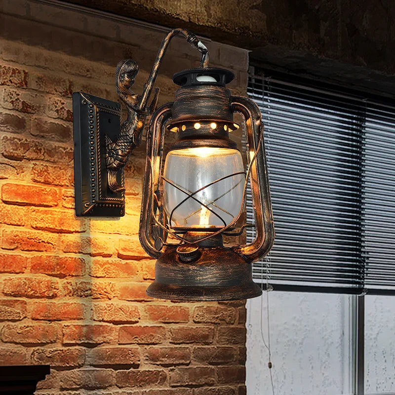 Axyaa Barn Lantern Wall Lamp with Glass Shade for Bedroom and Restaurant