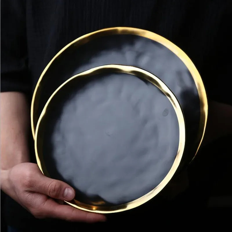 Axya Gilded Plates Matte Gold Cutlery Set Dinnerware Collection