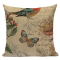 Axyaa Retro Bird Text Flower Cotton Linen Cushion Cover