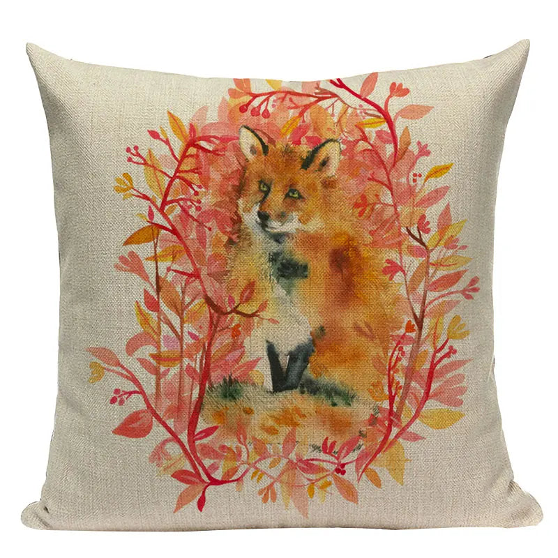 Axyaa Velvet Deer Floral Stripes Pillow Cover for Sofa Beds and Car