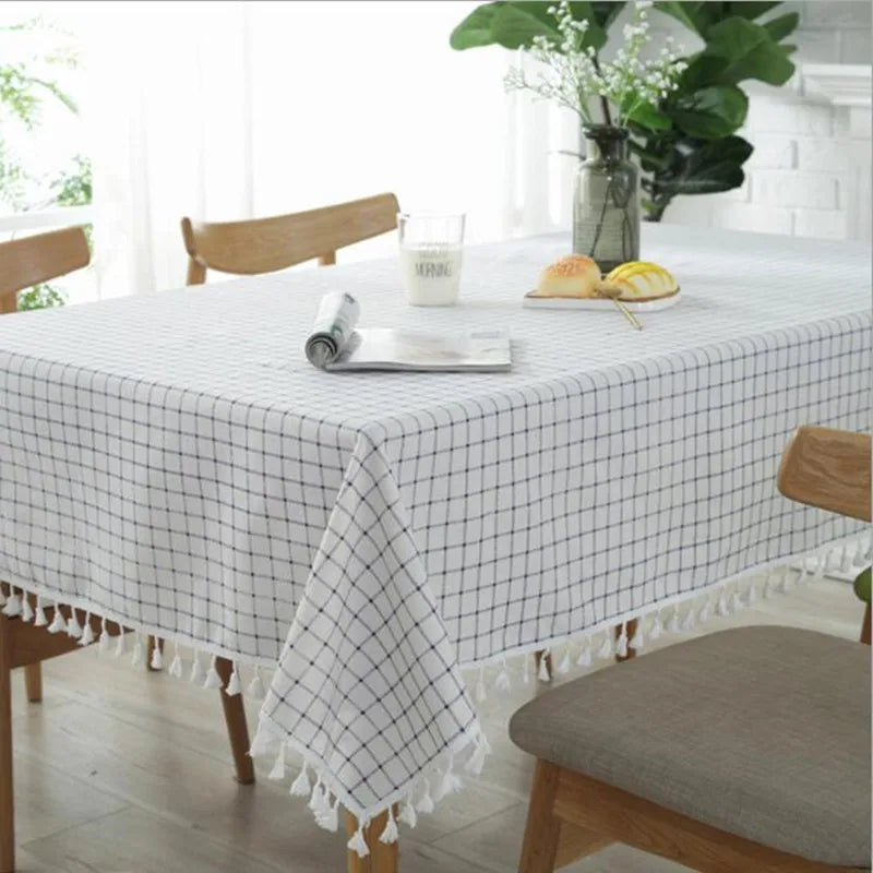 Axya Nordic Cotton Linen Tablecloth with Tassel - Quality Table Cover for Kitchen and Dining
