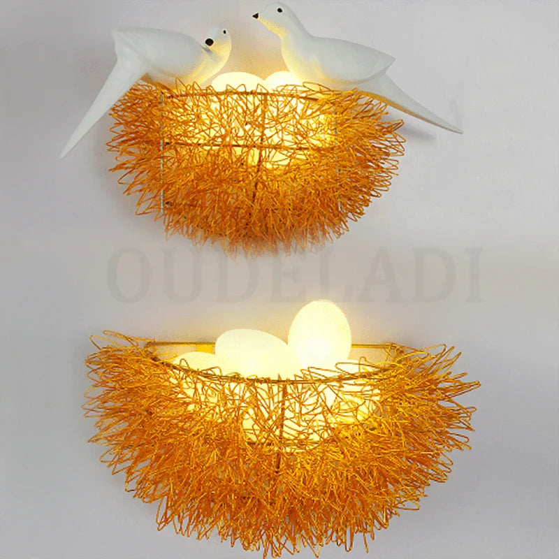 Axya Bird's Nest LED Wall Lamp with 3D Birds Art