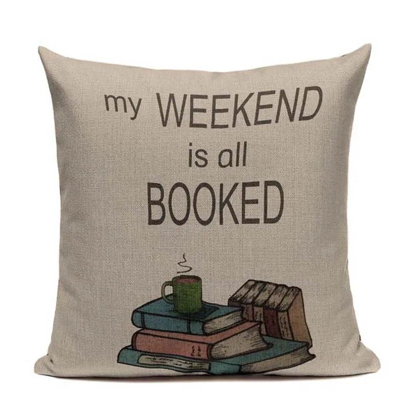 Axyaa Custom Linen Pillowcase for Home Sofa Decor - Cat Happy Reading Book Cover