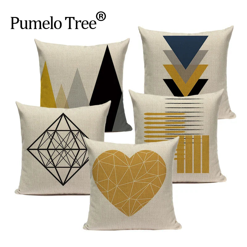 Nordic Geometric Deer Cushion Cover - Axyaa Yellow Heart Throw Pillow Case