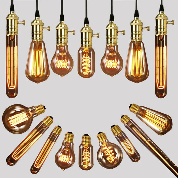 Axyaa Vintage Copper Pendant Lights with Edison Bulb in Golden/Chrome Finish
