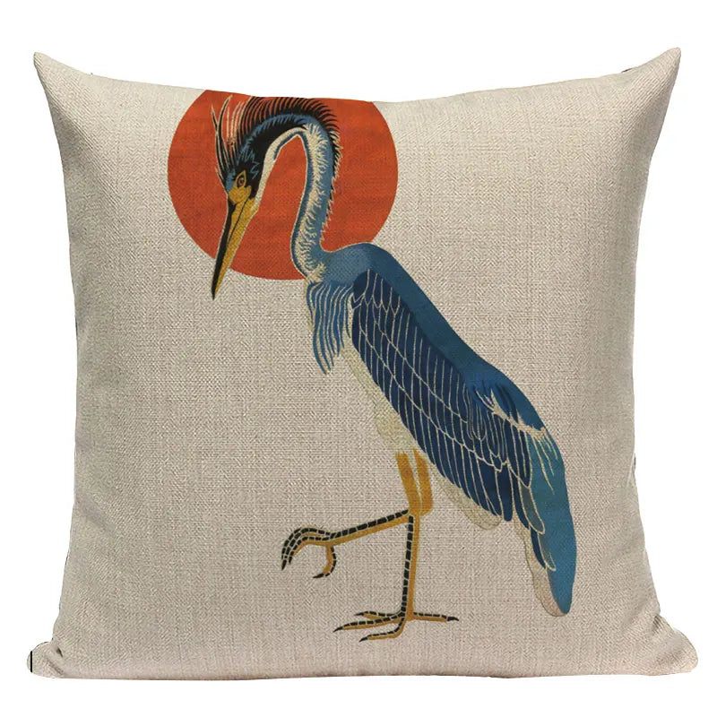 Axyaa Japanese Style Decorative Cushion Covers- Crane Fish Design for Home Decor