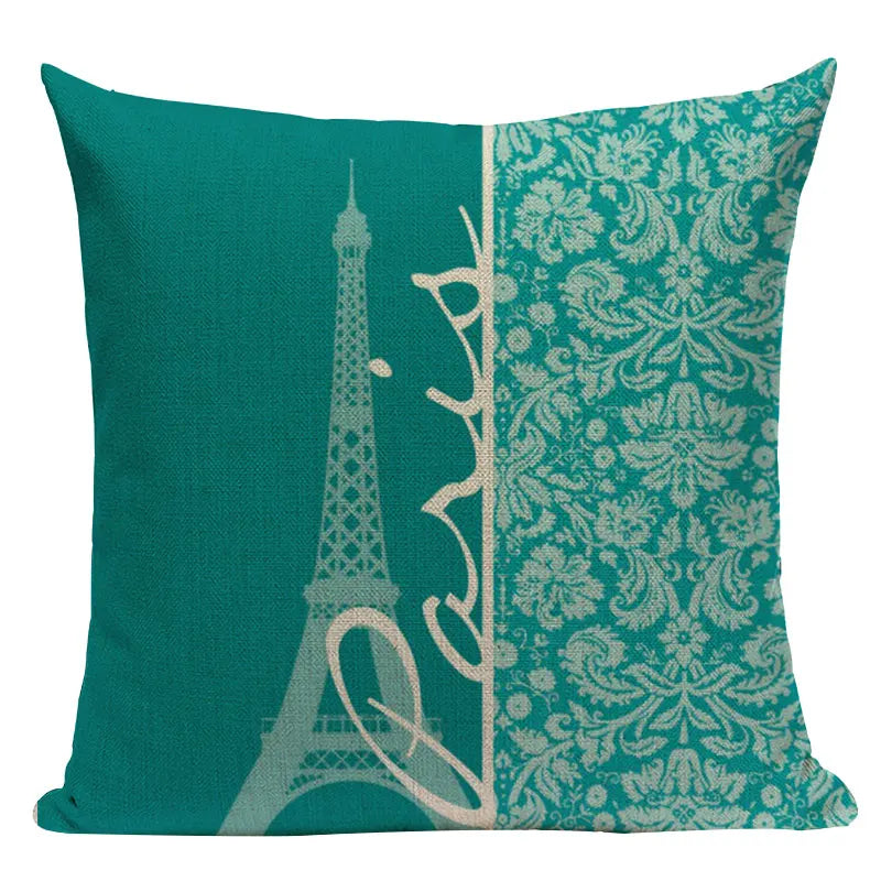 Axyaa London Bridge Paris Eiffel Tower Decorative Printed Throw Pillows