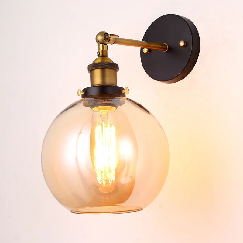 Axyaa Vintage Industrial Edison Copper Wall Lamp, Clear Glass Lampshade, 110V 220V Bedroom Lighting