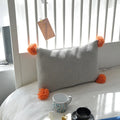 Axyaa Knit Cushion Cover in Solid Grey Blue Orange, 35*50cm, Pompom Ball Detail