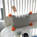 Axyaa Knit Cushion Cover in Solid Grey Blue Orange, 35*50cm, Pompom Ball Detail