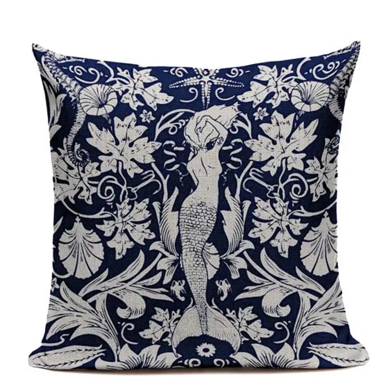Axyaa Mermaid Pillowcase Ocean Style Cushion Cover 45x45cm Square Home Decor