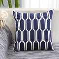 Axyaa Geometric Embroidered Cushion Cover in Grey, Yellow & Blue Canvas Cotton