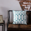 Axyaa Blue Geometric Embroidered Cotton Cushion Cover - 45x45cm