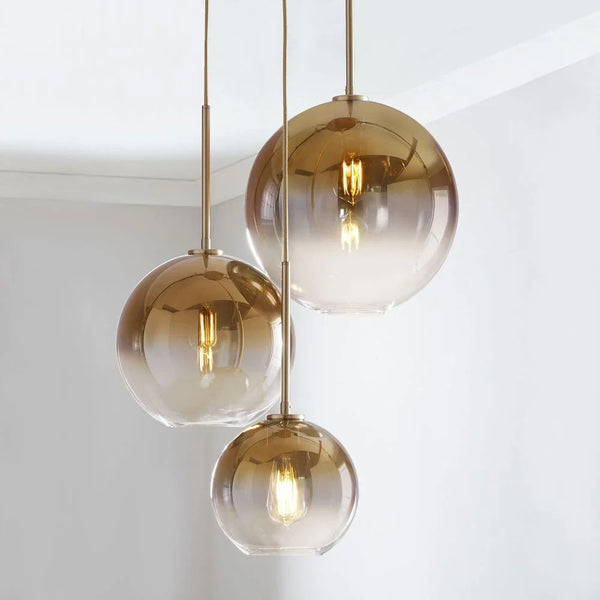 Axyaa Modern Glass Ball Pendant Light Gradient Hanging Lamp for Dining and Living Room