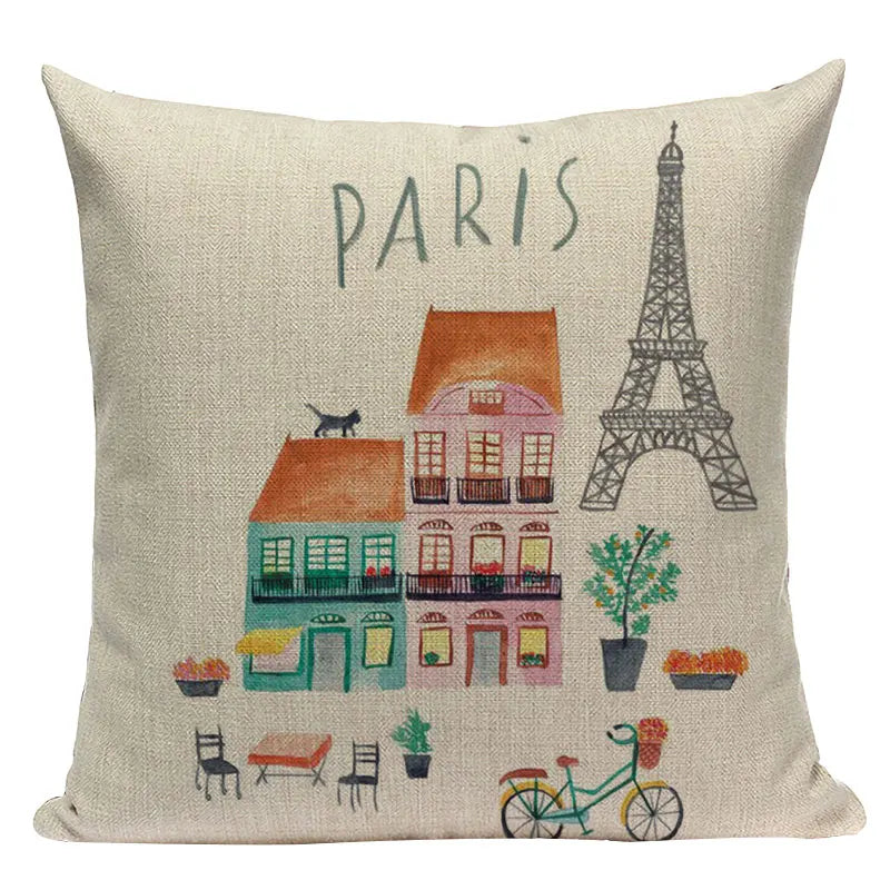 Axyaa London Bridge Paris Eiffel Tower Decorative Printed Throw Pillows