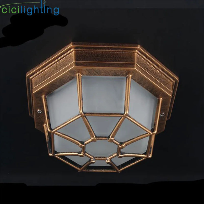 Axyaa Rustic Frosted Glass Outdoor Ceiling Light - Europe Style Flush IP Rated Fixture