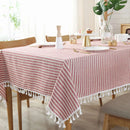 Axya Striped Cotton Linen Tablecloth with Tassels - Quality Dining Table Cover