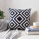 Embroidered Geometric Cushion Cover Grey Black Blue Axyaa Pillowcase Square 45x45cm