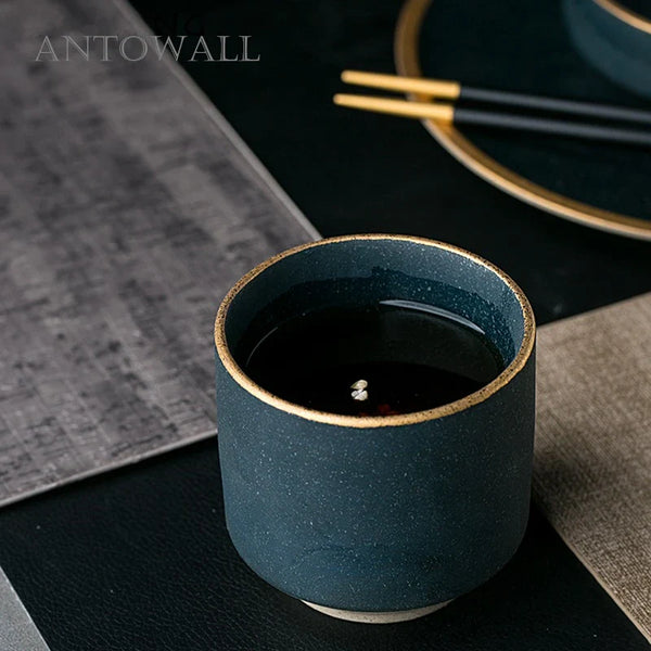 Axya Green Marble Ceramic Wine Tea Cup Gold Accent 250ml