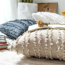Axyaa Floral Tassel Cushion Cover in Yellow Ivory Grey Cotton, 45x45cm
