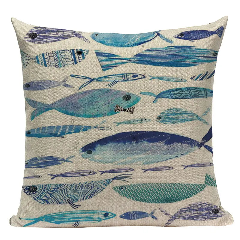 Colorful Fish Pattern Linen Cushion Cover by Axyaa