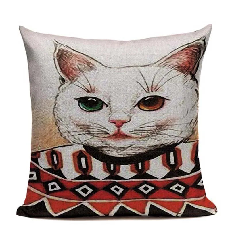 Axyaa Cartoon Cat Cushion Cover: High Quality Linen Sofa Home Decor Pillowcase