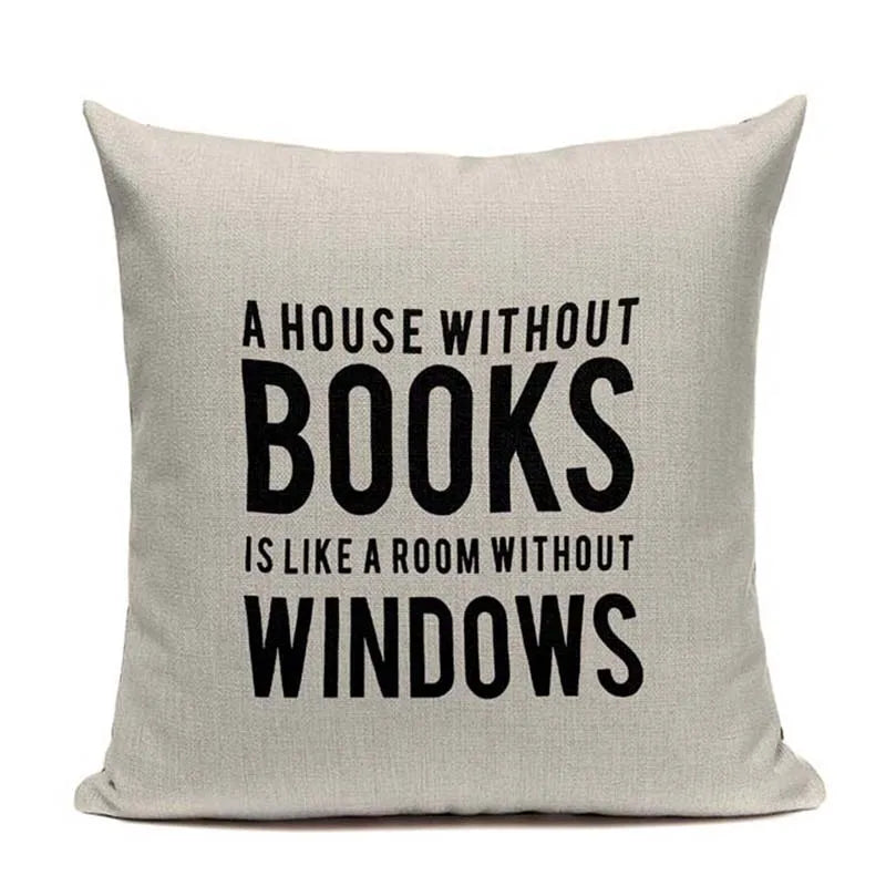 Axyaa Custom Linen Pillowcase for Home Sofa Decor - Cat Happy Reading Book Cover